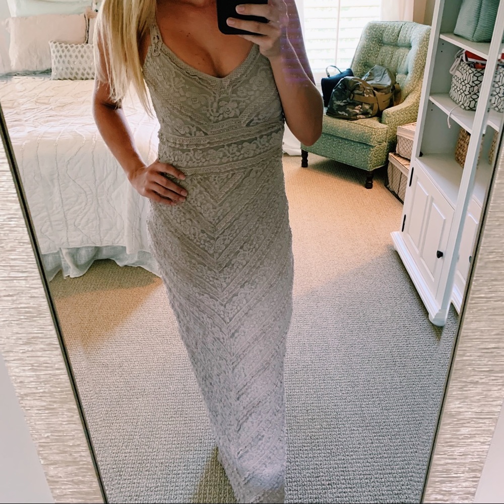Chelsea and Violet Taupe Lace Maxi Dress